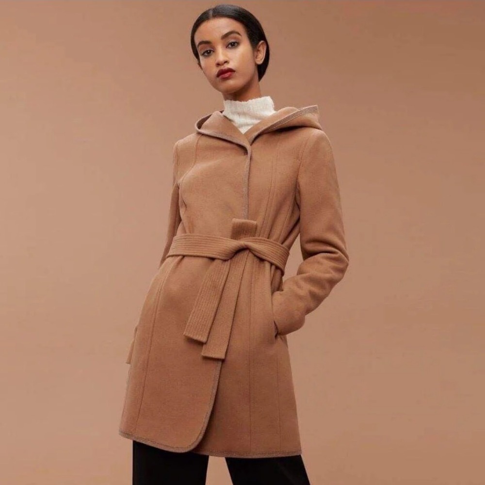 Aritzia Babaton Wool Cashmere Hooded Belted coat Borda Womens Size XXS Camel